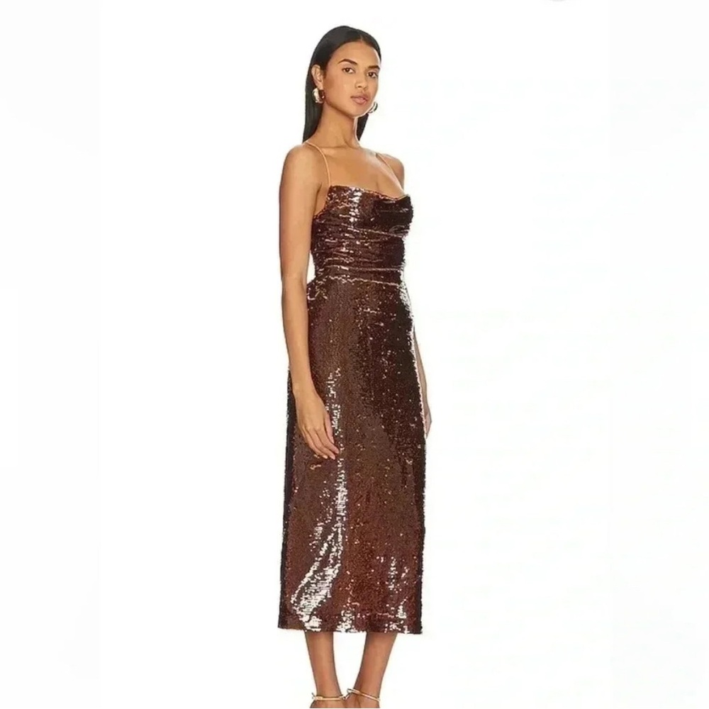 Elegant Sequin Evening Dress - Brown